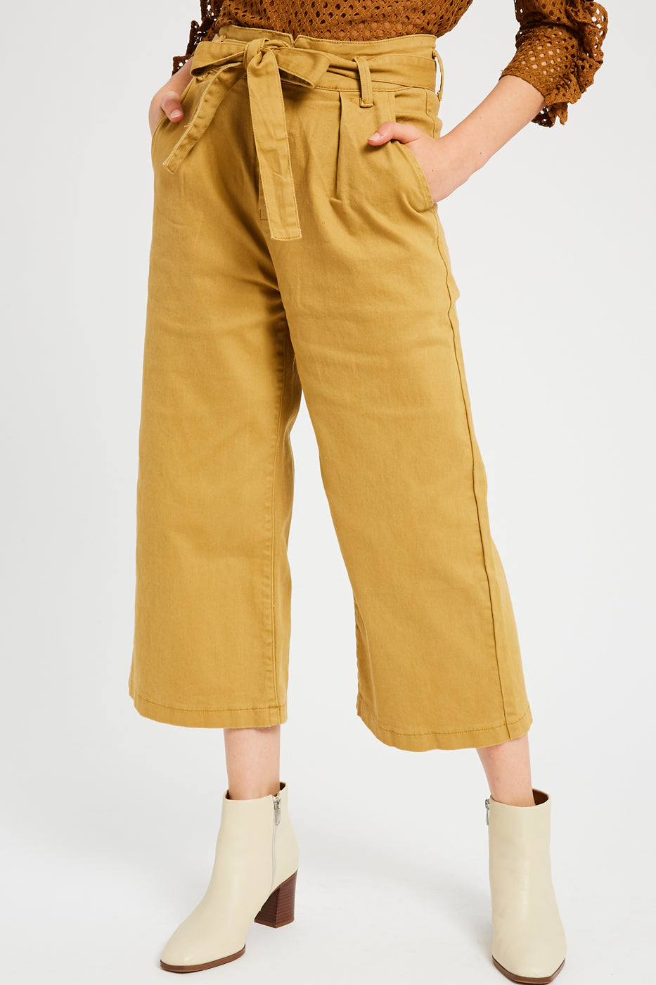 Washed Crop Pants With Paper Back Waist