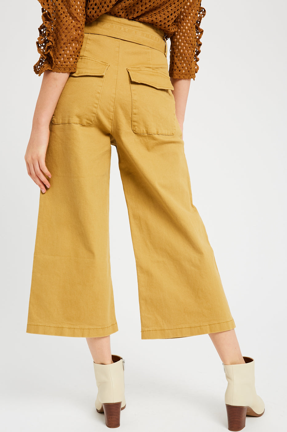Washed Crop Pants With Paper Back Waist