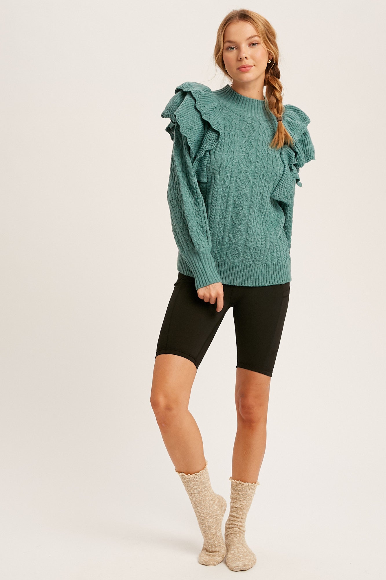 Celeste Ruffle Cable Knit Sweater – Penelope The Label