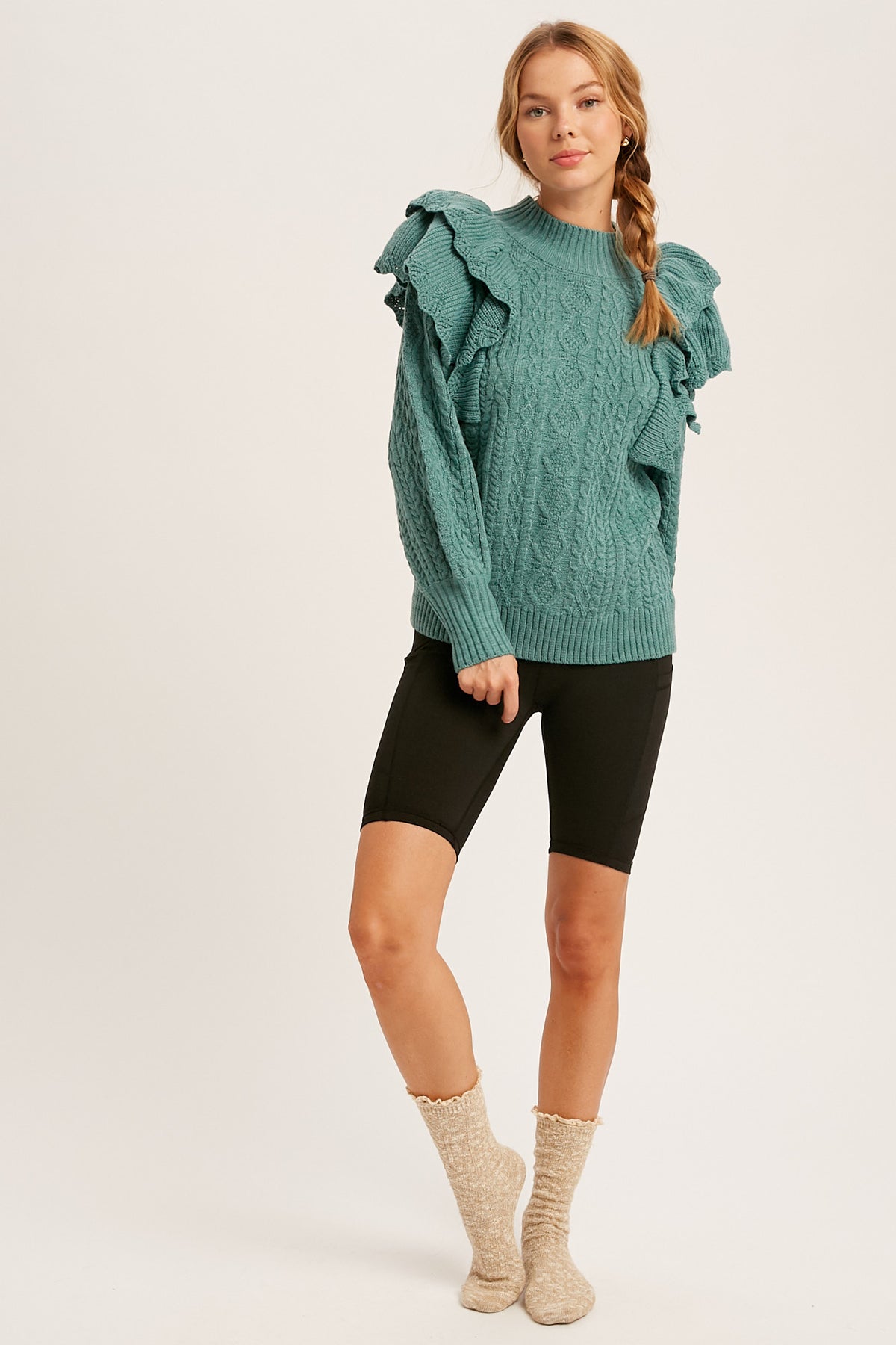 Celeste Ruffle Cable Knit Sweater