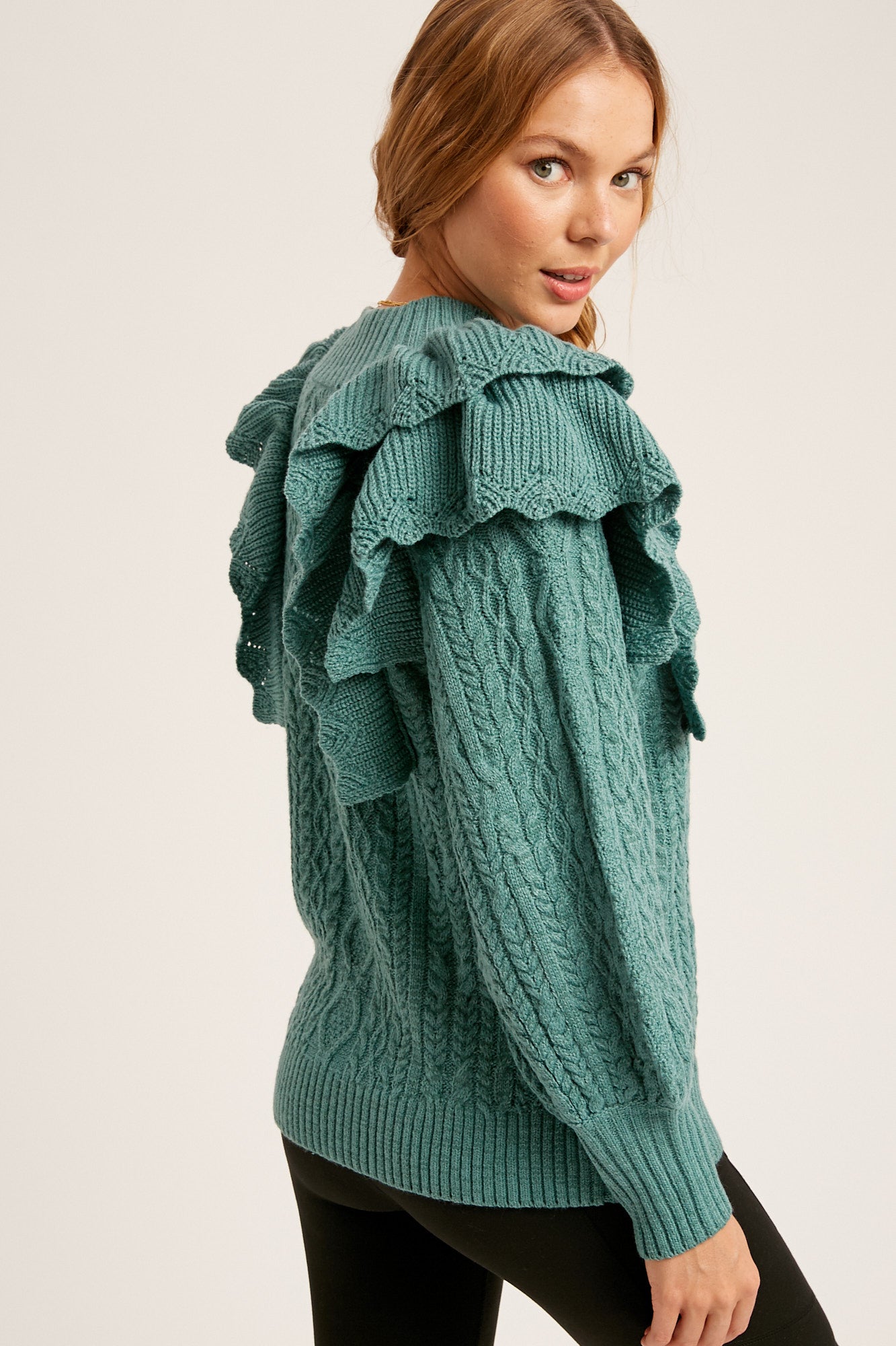 Celeste Ruffle Cable Knit Sweater – Penelope The Label