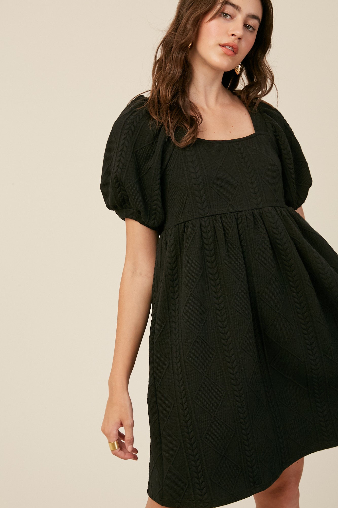 Puff Sleeves Cable Knit Babydoll Dress – Penelope The Label