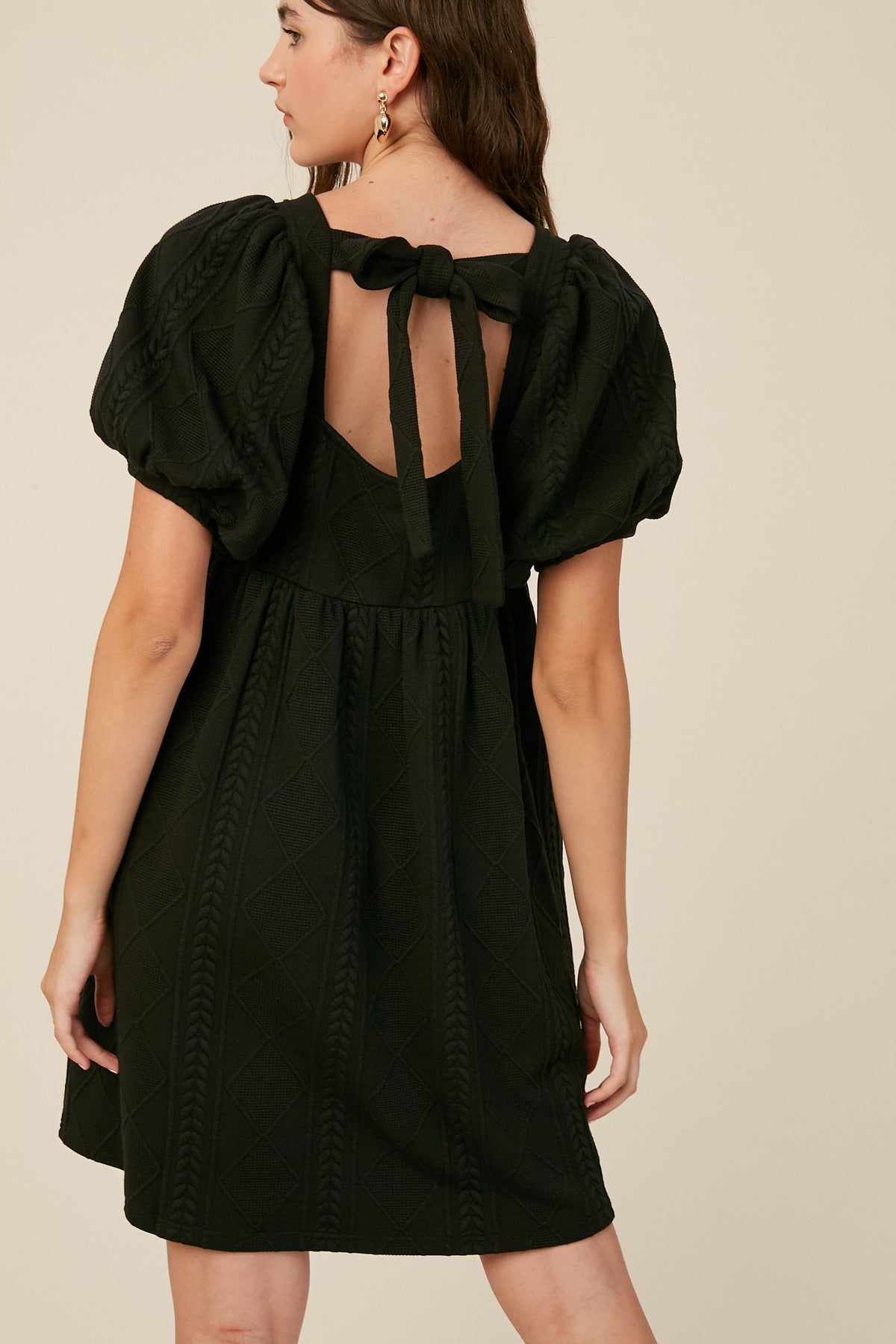 Puff Sleeves Cable Knit Babydoll Dress Penelope The Label Puff Sleeves Cable Knit Babydoll Dress Penelope The Label