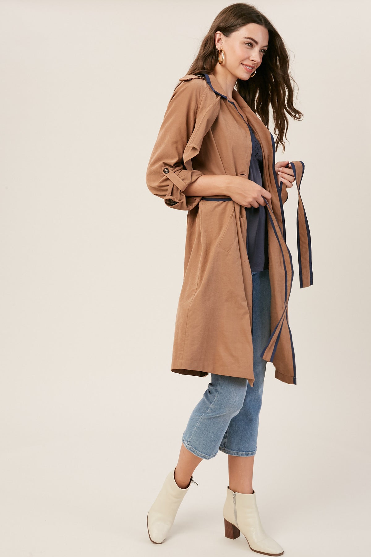 Textured Long Layered Trench Coat