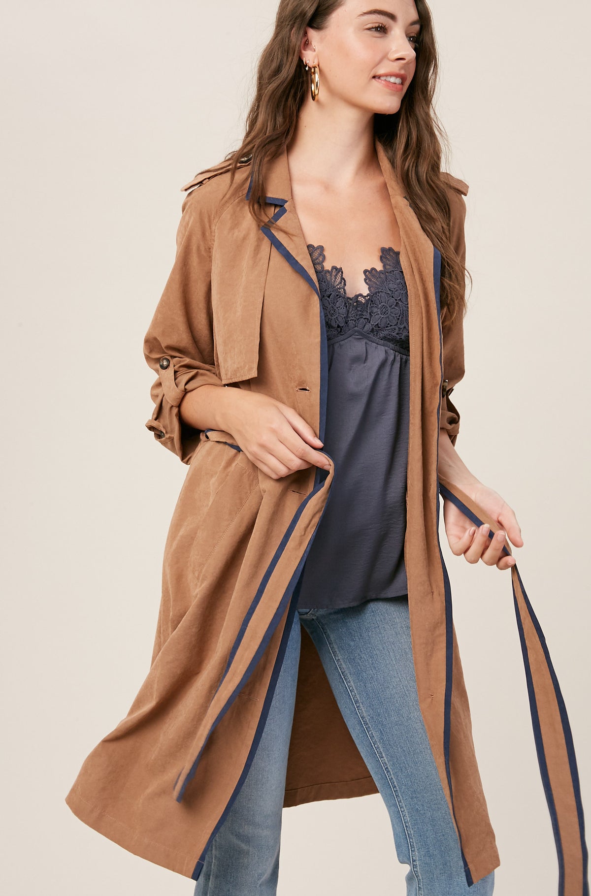 Textured Long Layered Trench Coat