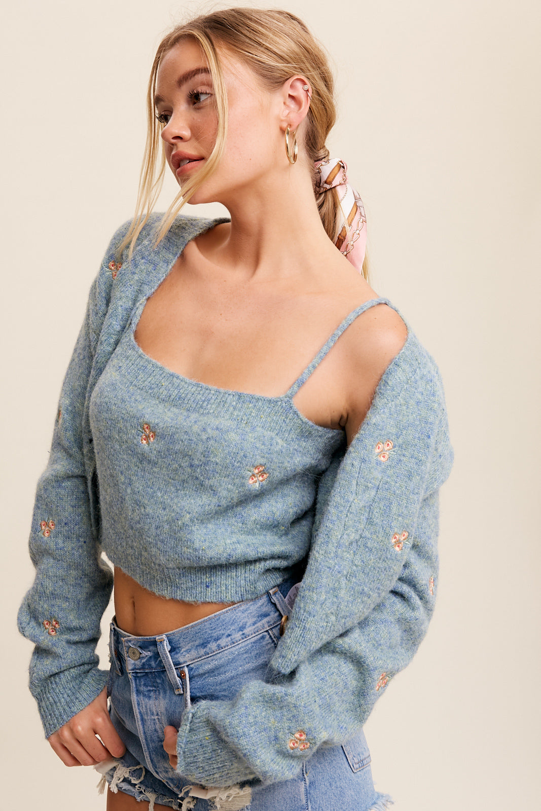 Flower Embroidered Cami & Cardigan Sweater Set – Penelope The Label