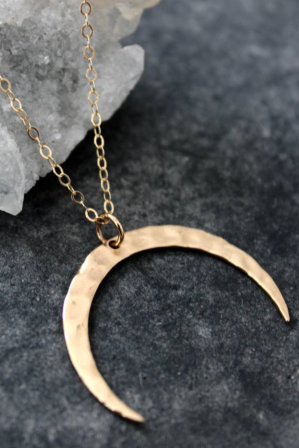 Gold Hammered Crescent Moon Necklace