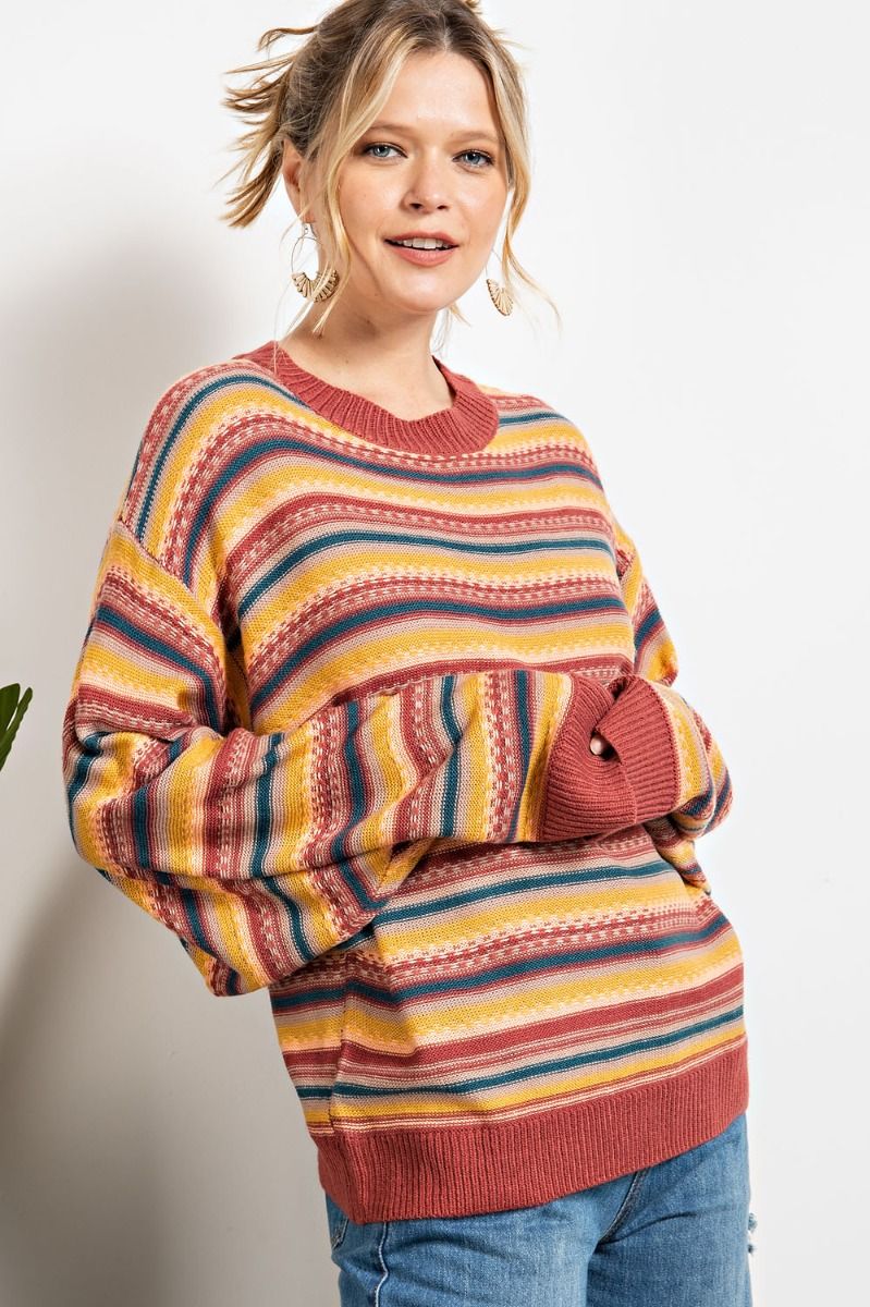 Multi Striped Knitted Sweater Top