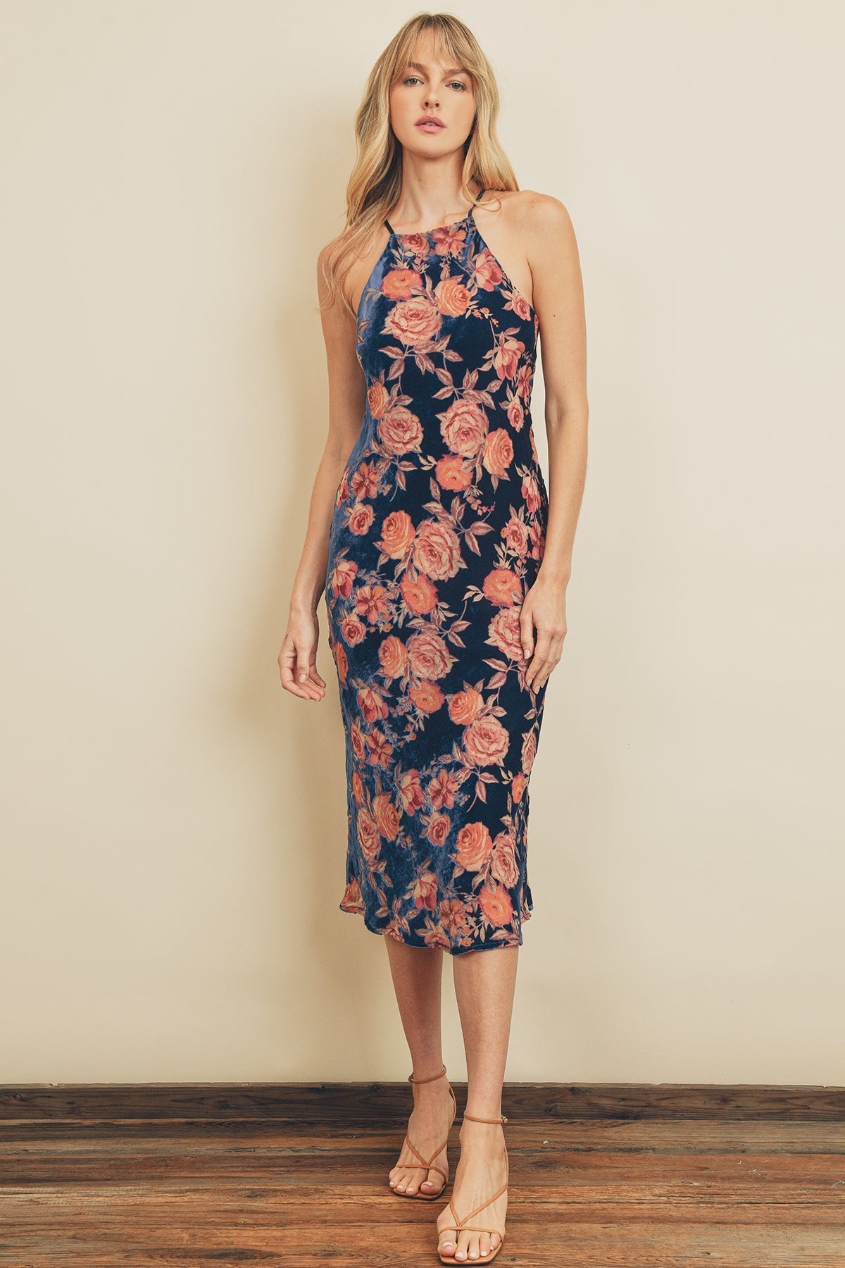Floral Velvet Burnout Midi Dress Floral Velvet Burnout Midi Dress