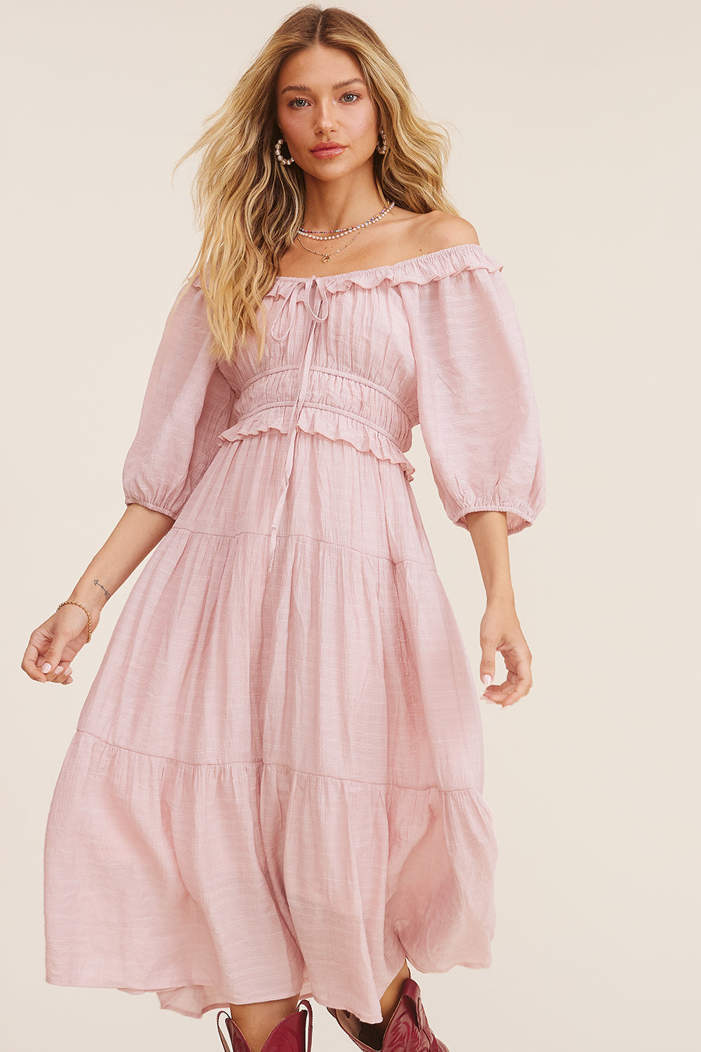 Ruffle Front Tie Tiered Maxi Dress
