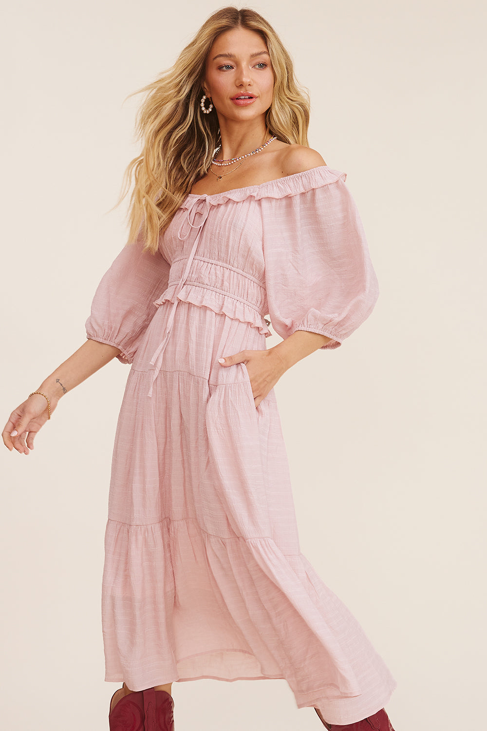 First Love Full Size Printed Ruffle Cap Sleeve Tiered Dress